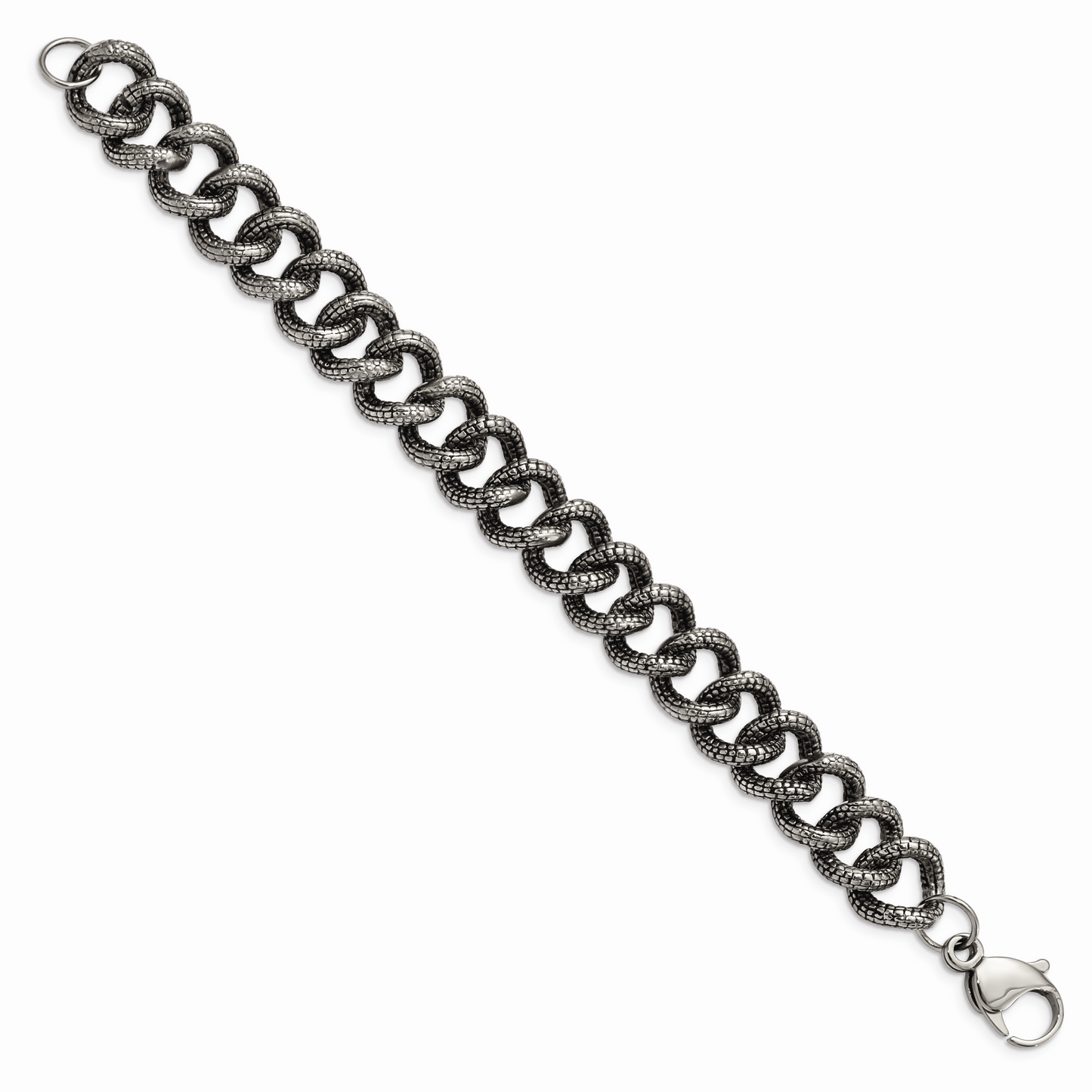 Chisel Brand Jewelry, Stainless Steel Antiqued & Textured Links 8.5in Bracelet