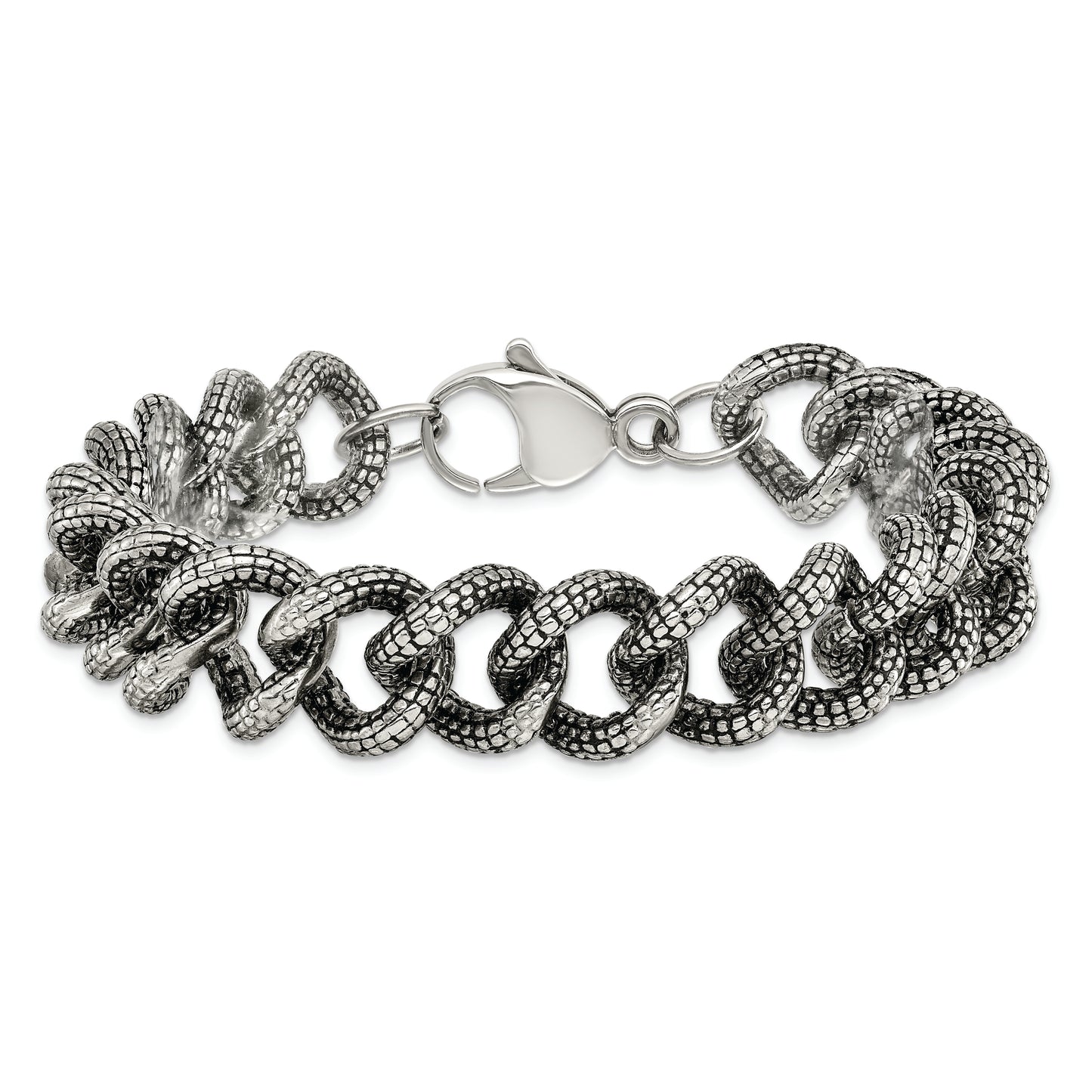 Chisel Brand Jewelry, Stainless Steel Antiqued & Textured Links 8.5in Bracelet