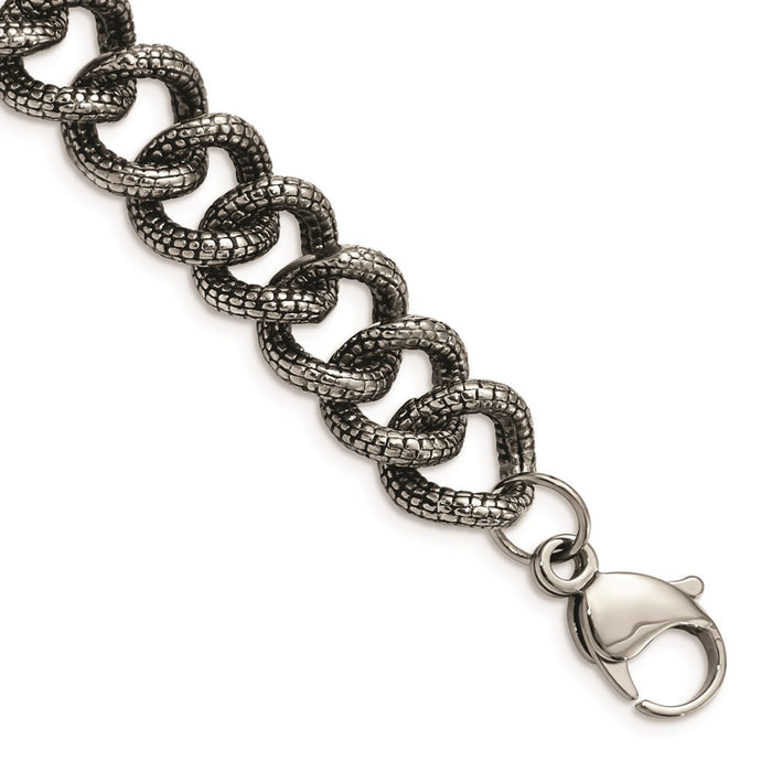 Chisel Brand Jewelry, Stainless Steel Antiqued & Textured Links 8.5in Bracelet