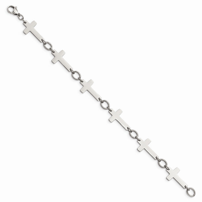 Chisel Brand Jewelry, Stainless Steel Polished Sideways Cross 8in Bracelet