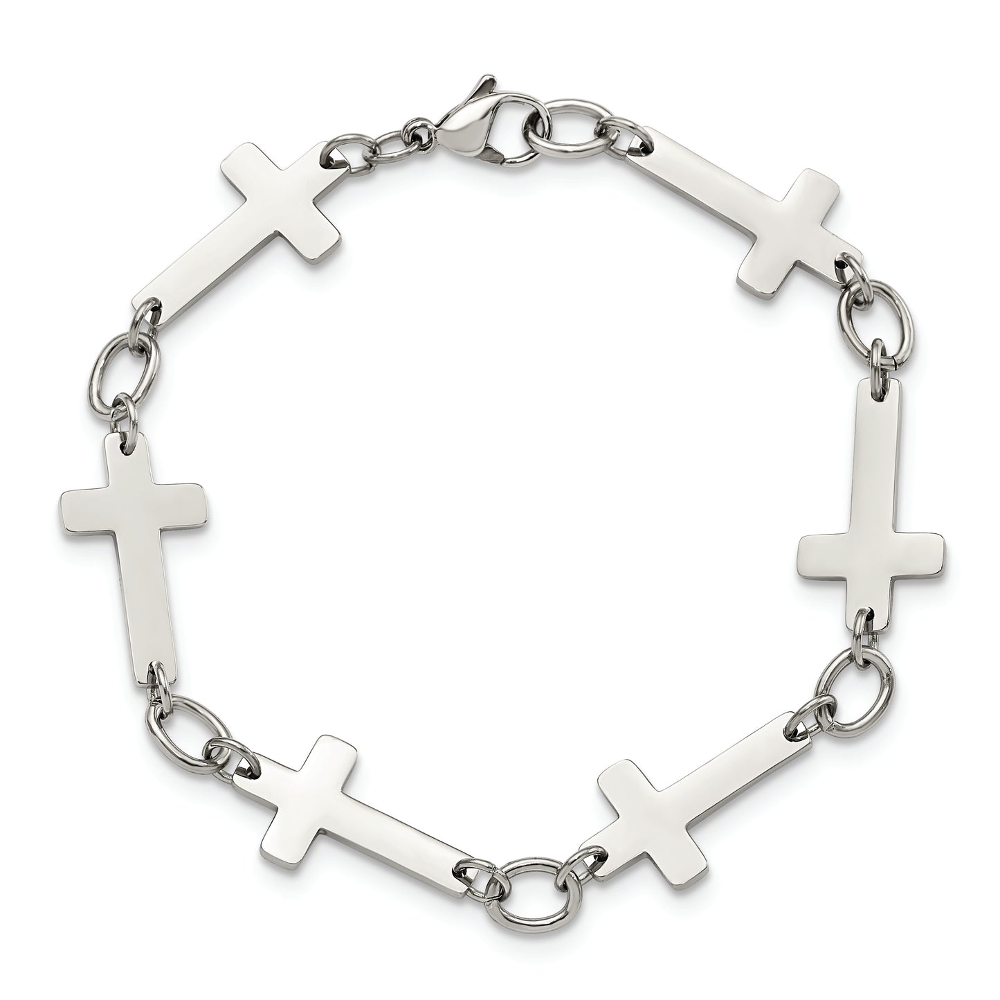 Chisel Brand Jewelry, Stainless Steel Polished Sideways Cross 8in Bracelet
