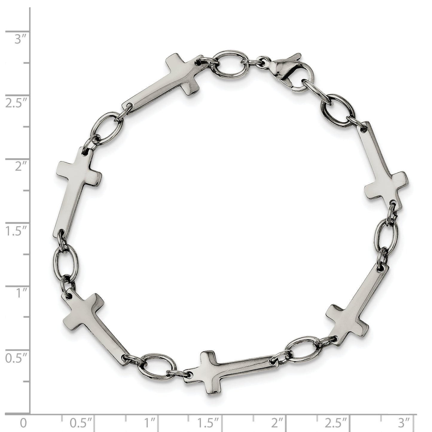 Chisel Brand Jewelry, Stainless Steel Polished Sideways Cross 8in Bracelet
