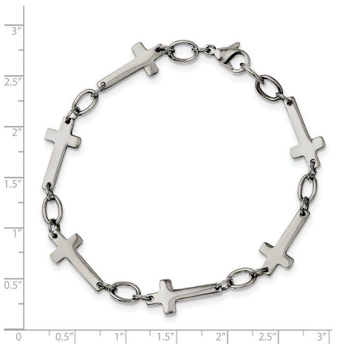 Chisel Brand Jewelry, Stainless Steel Polished Sideways Cross 8in Bracelet