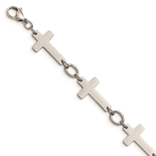 Chisel Brand Jewelry, Stainless Steel Polished Sideways Cross 8in Bracelet
