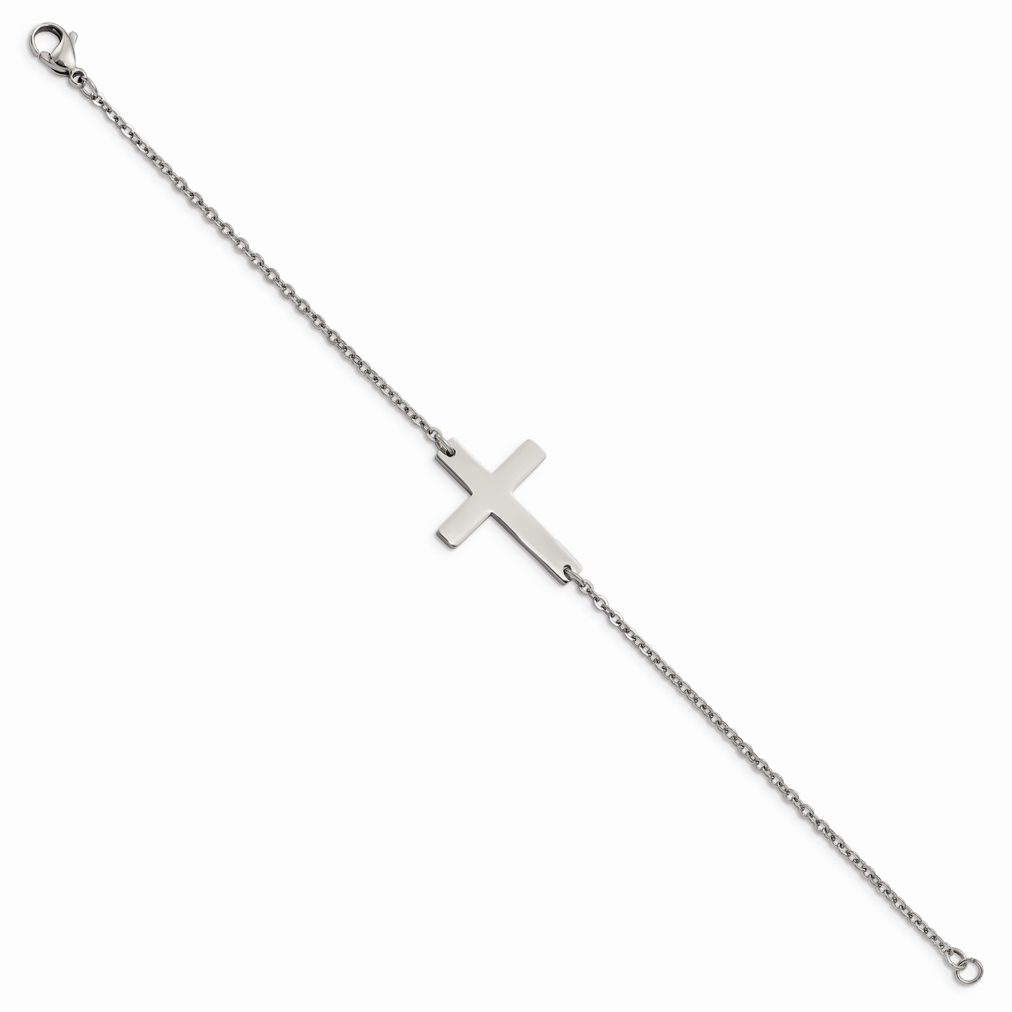 Chisel Brand Jewelry, Stainless Steel Polished Sideways Cross 7.25in Bracelet