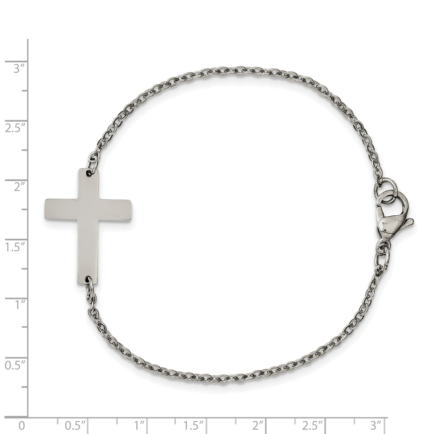 Chisel Brand Jewelry, Stainless Steel Polished Sideways Cross 7.25in Bracelet