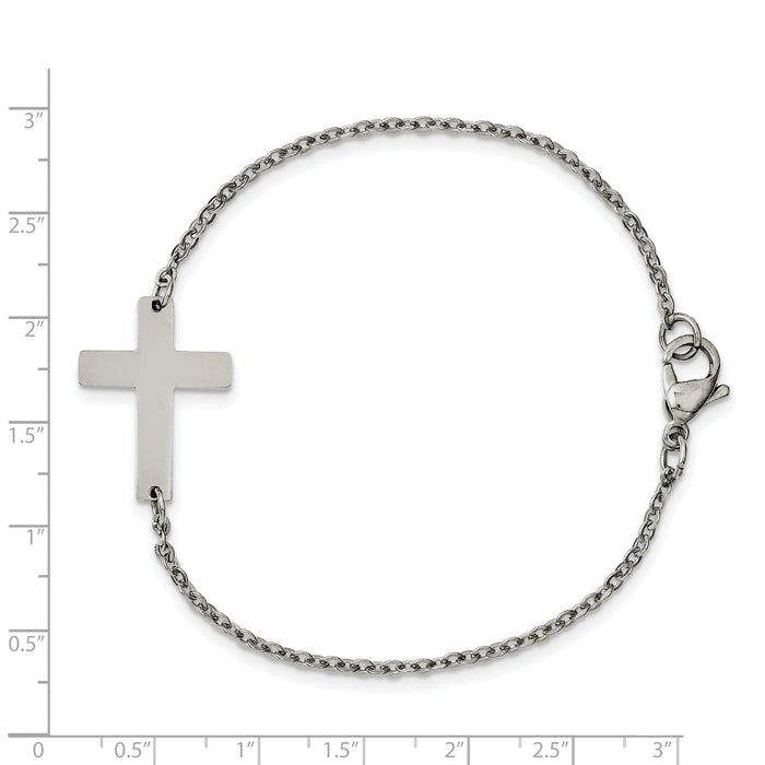 Chisel Brand Jewelry, Stainless Steel Polished Sideways Cross 7.25in Bracelet