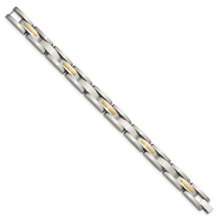 Chisel Brand Jewelry, Stainless Steel 14k Yellow Inlay 8in Men's Bracelet