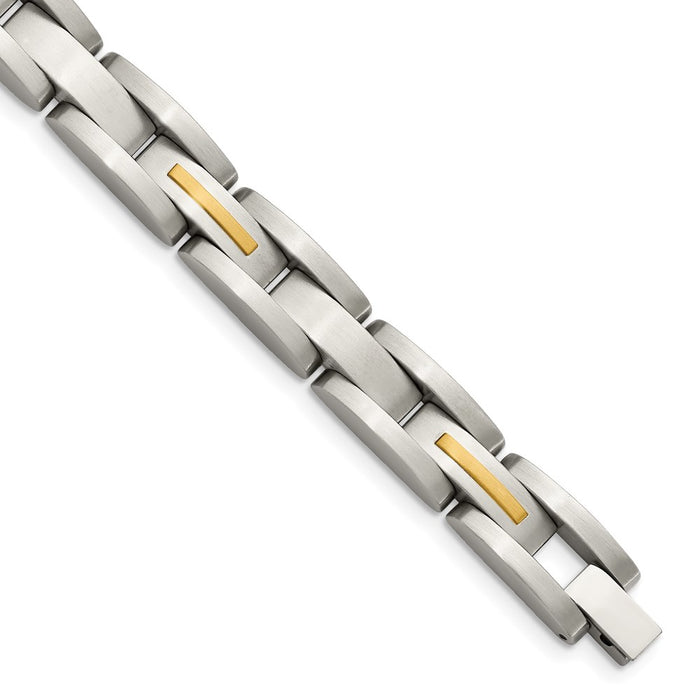 Chisel Brand Jewelry, Stainless Steel 14k Yellow Inlay 8in Men's Bracelet