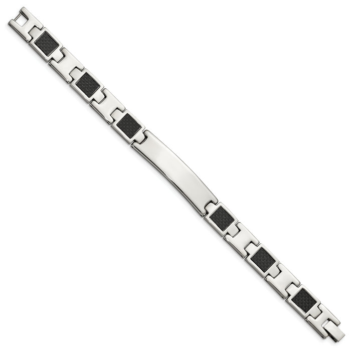Chisel Brand Jewelry, Stainless Steel Polished Black Carbon Fiber Inlay 8.5in Men's Bracelet