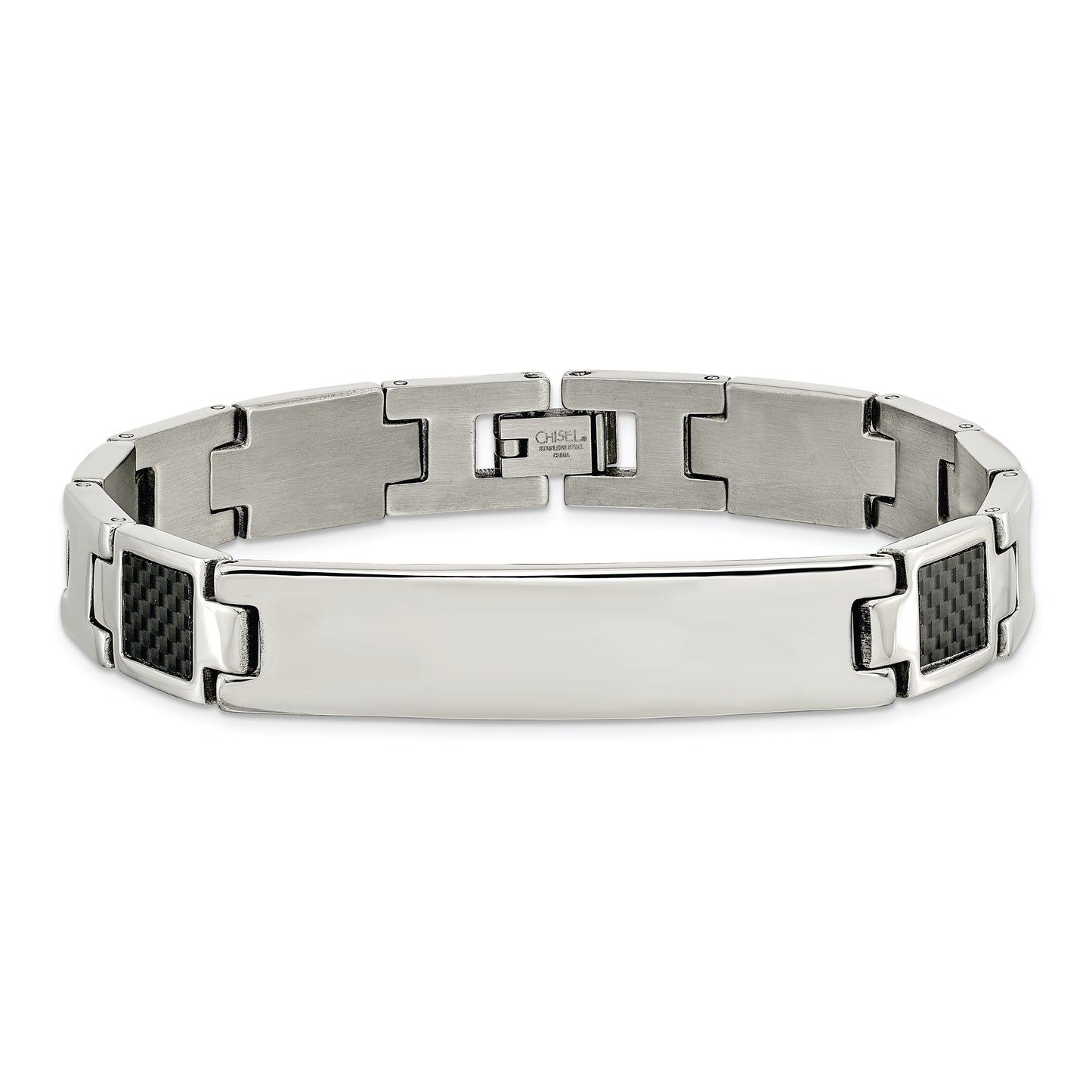 Chisel Brand Jewelry, Stainless Steel Polished Black Carbon Fiber Inlay 8.5in Men's Bracelet