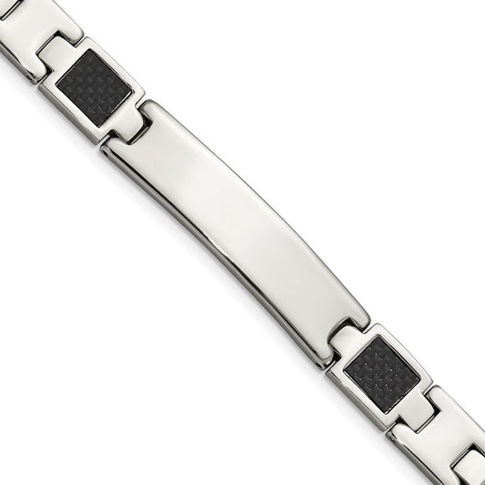Chisel Brand Jewelry, Stainless Steel Polished Black Carbon Fiber Inlay 8.5in Men's Bracelet