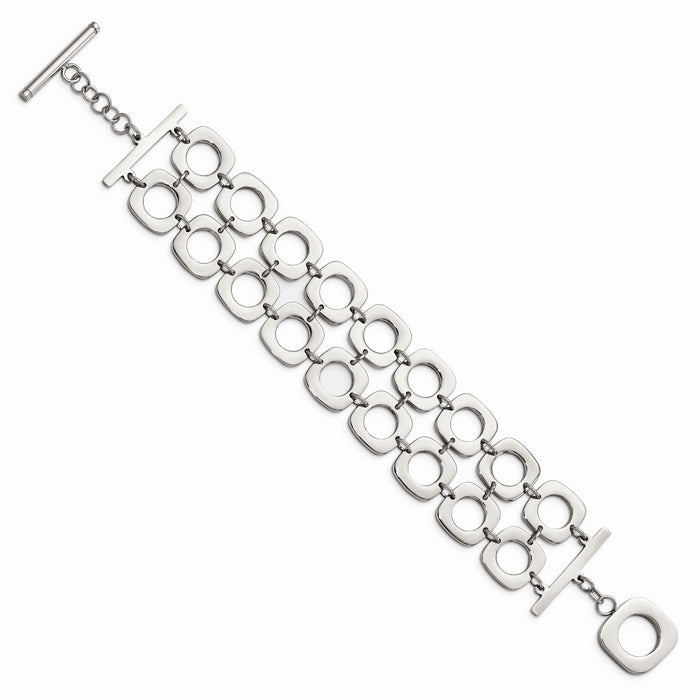 Chisel Brand Jewelry, Stainless Steel Double Row Square Polished Toggle Bracelet
