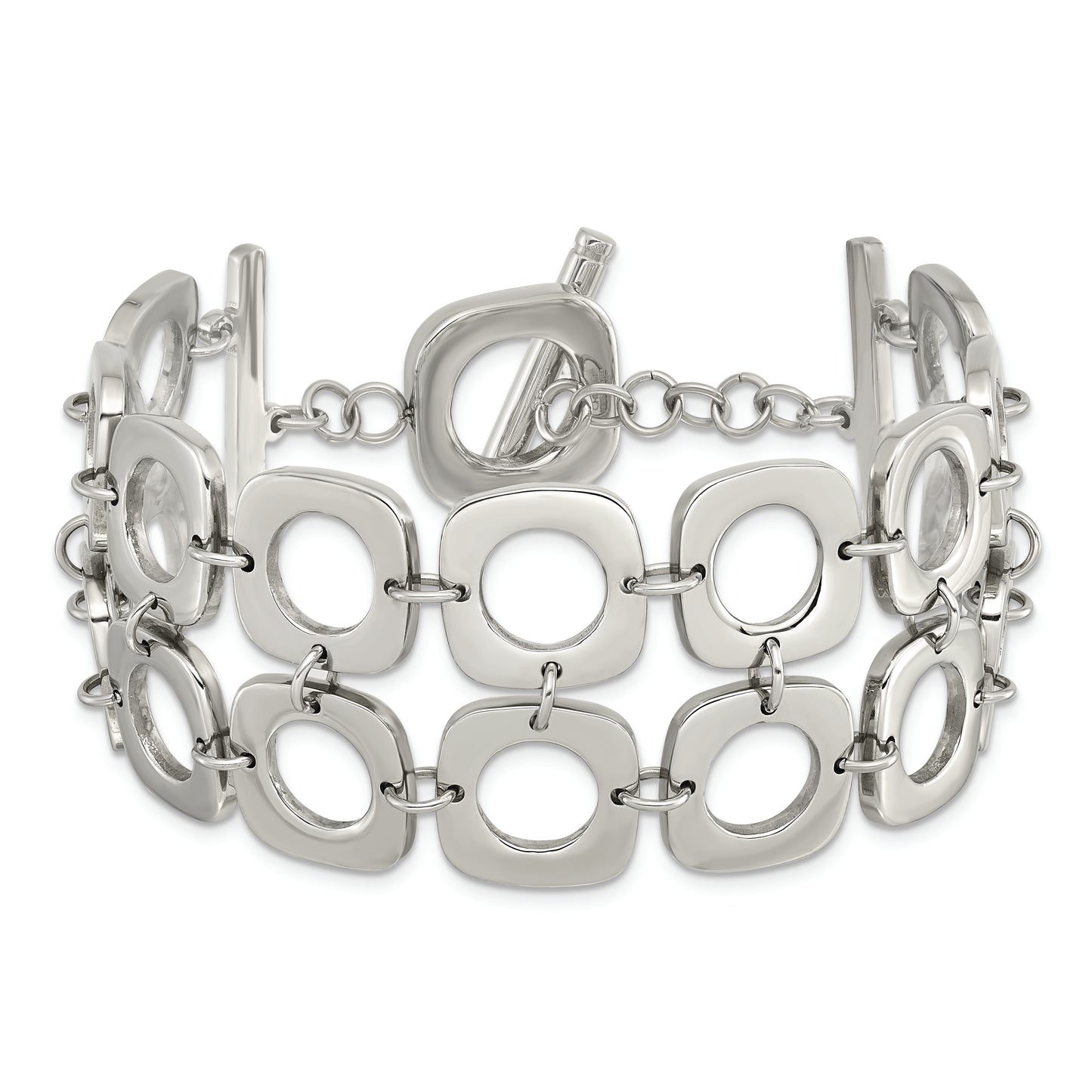Chisel Brand Jewelry, Stainless Steel Double Row Square Polished Toggle Bracelet