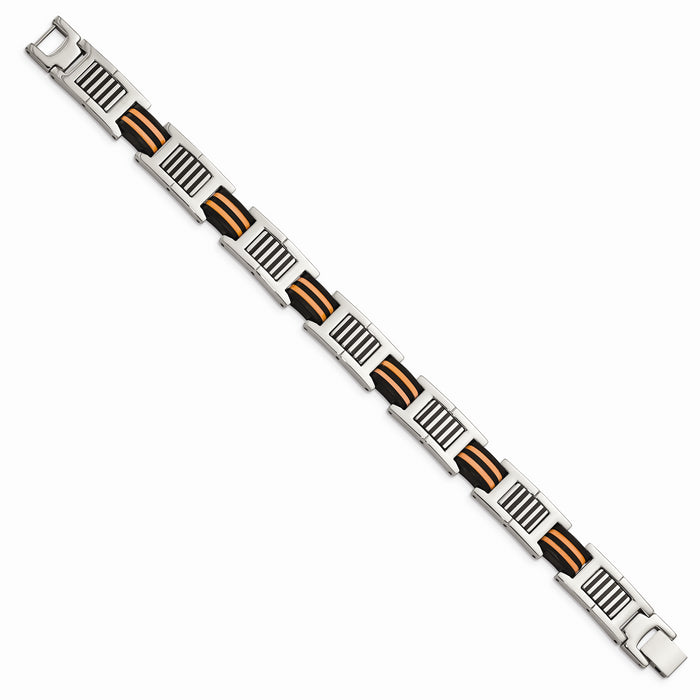 Chisel Brand Jewelry, Stainless Steel Orange and Black Rubber Polished Men's Bracelet