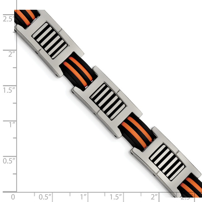 Chisel Brand Jewelry, Stainless Steel Orange and Black Rubber Polished Men's Bracelet