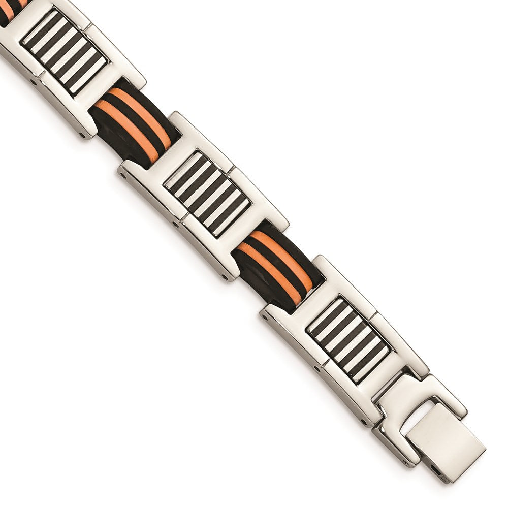 Chisel Brand Jewelry, Stainless Steel Orange and Black Rubber Polished Men's Bracelet
