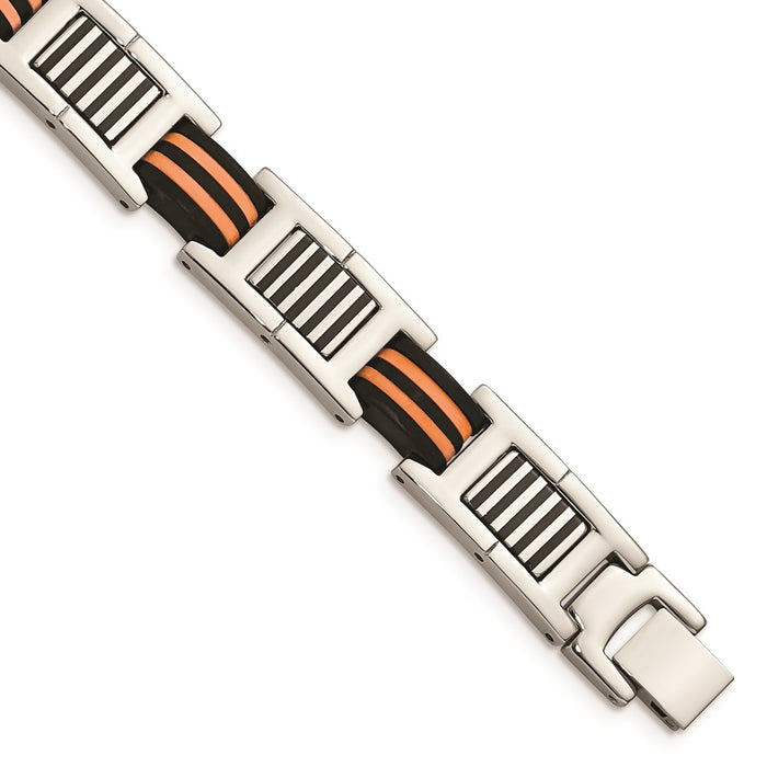 Chisel Brand Jewelry, Stainless Steel Orange and Black Rubber Polished Men's Bracelet