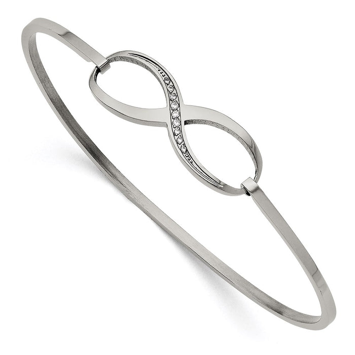 Chisel Brand Jewelry, Stainless Steel Infinity Polished CZ Bangle