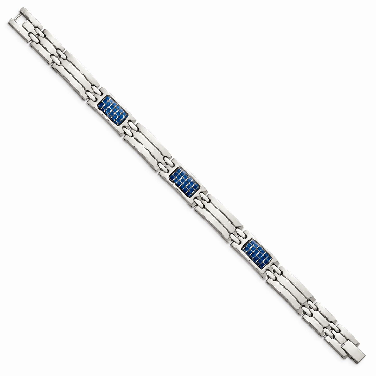 Chisel Brand Jewelry, Stainless Steel Blue Carbon Fiber Inlay Polished Men's Bracelet