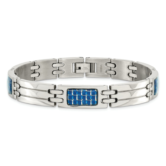 Chisel Brand Jewelry, Stainless Steel Blue Carbon Fiber Inlay Polished Men's Bracelet
