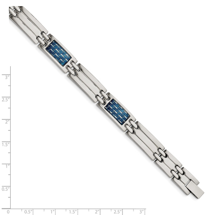Chisel Brand Jewelry, Stainless Steel Blue Carbon Fiber Inlay Polished Men's Bracelet