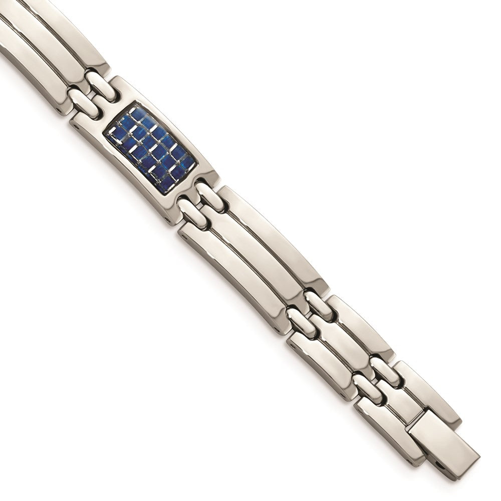 Chisel Brand Jewelry, Stainless Steel Blue Carbon Fiber Inlay Polished Men's Bracelet