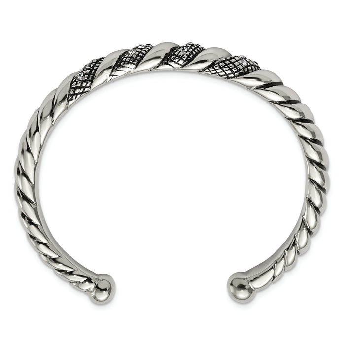 Chisel Brand Jewelry, Stainless Steel Crystal Antiqued Cuff Bangle