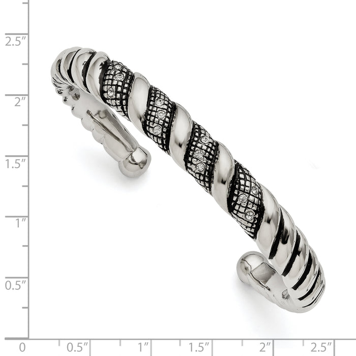 Chisel Brand Jewelry, Stainless Steel Crystal Antiqued Cuff Bangle