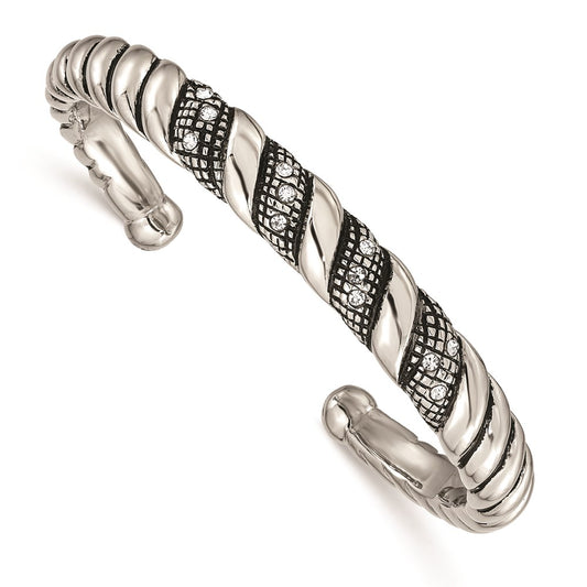 Chisel Brand Jewelry, Stainless Steel Crystal Antiqued Cuff Bangle