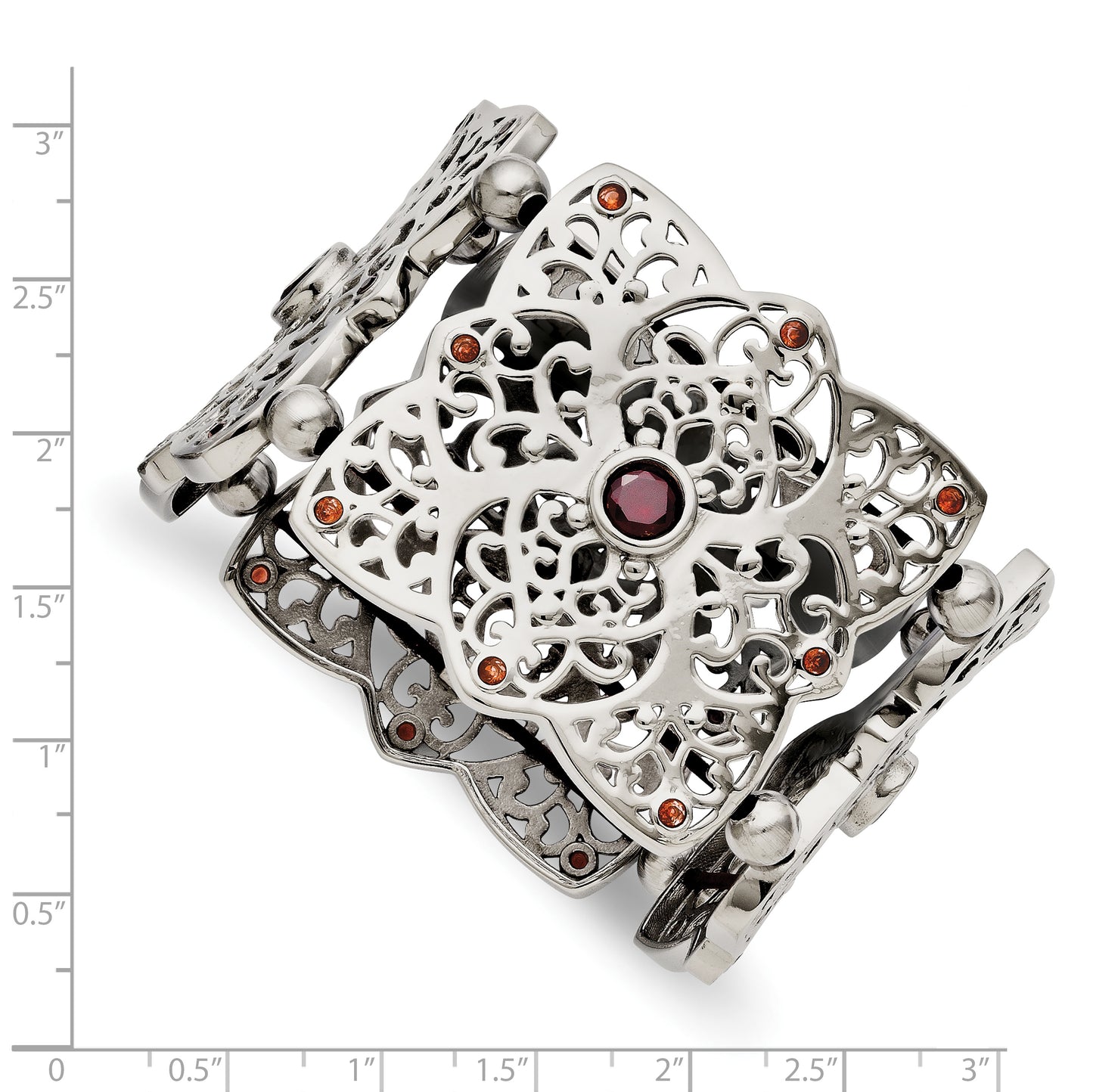 Chisel Brand Jewelry, Stainless Steel Red CZ Stretch Bracelet