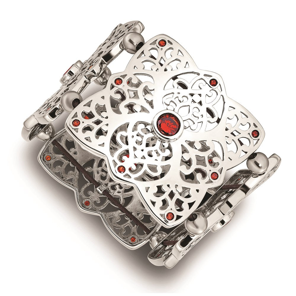 Chisel Brand Jewelry, Stainless Steel Red CZ Stretch Bracelet