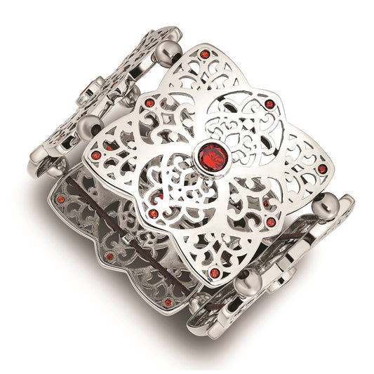 Chisel Brand Jewelry, Stainless Steel Red CZ Stretch Bracelet