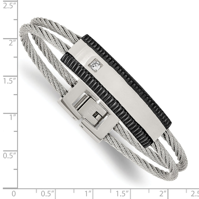 Chisel Brand Jewelry, Stainless Steel Brushed Black IP-plated CZ Polished Men's Bracelet