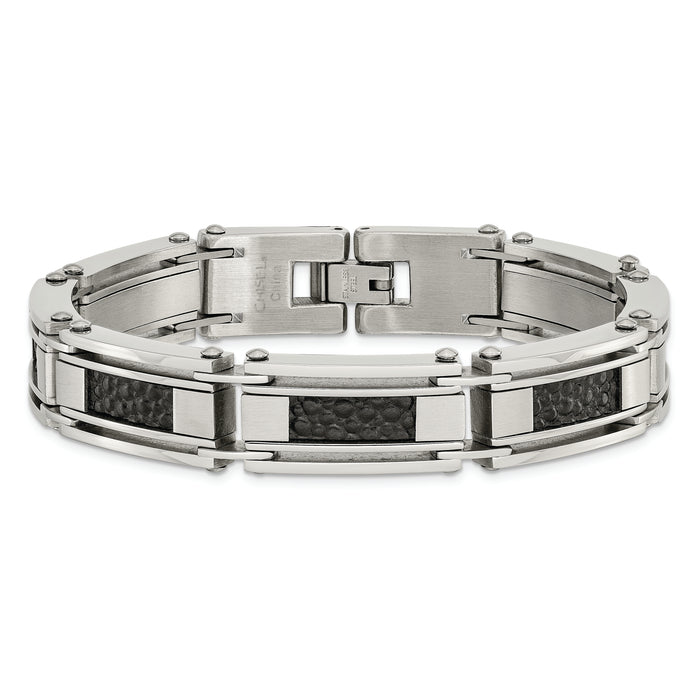 Chisel Brand Jewelry, Stainless Steel Leather Brushed/Polished Men's Bracelet