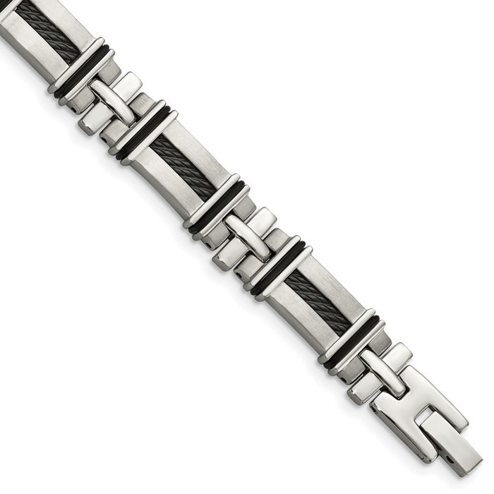 Chisel Brand Jewelry, Stainless Steel Black Rubber and Black-plated 8in Men's Bracelet