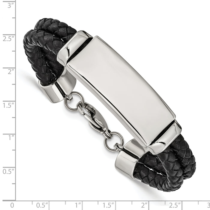 Chisel Brand Jewelry, Stainless Steel Polished Leather Men's Bracelet