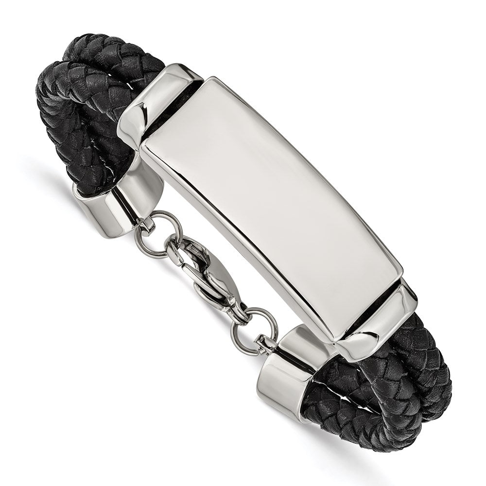 Chisel Brand Jewelry, Stainless Steel Polished Leather Men's Bracelet