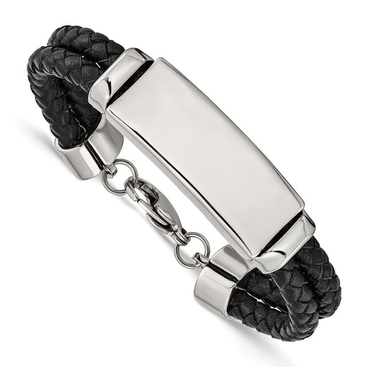 Chisel Brand Jewelry, Stainless Steel Polished Leather Men's Bracelet