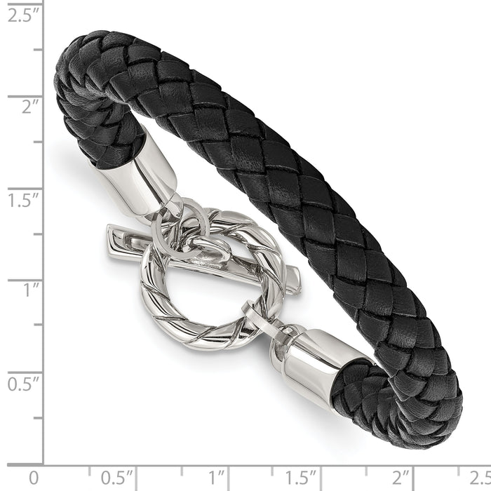 Chisel Brand Jewelry, Stainless Steel Leather Polished Toggle Men's Bracelet