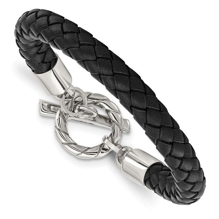 Chisel Brand Jewelry, Stainless Steel Leather Polished Toggle Men's Bracelet