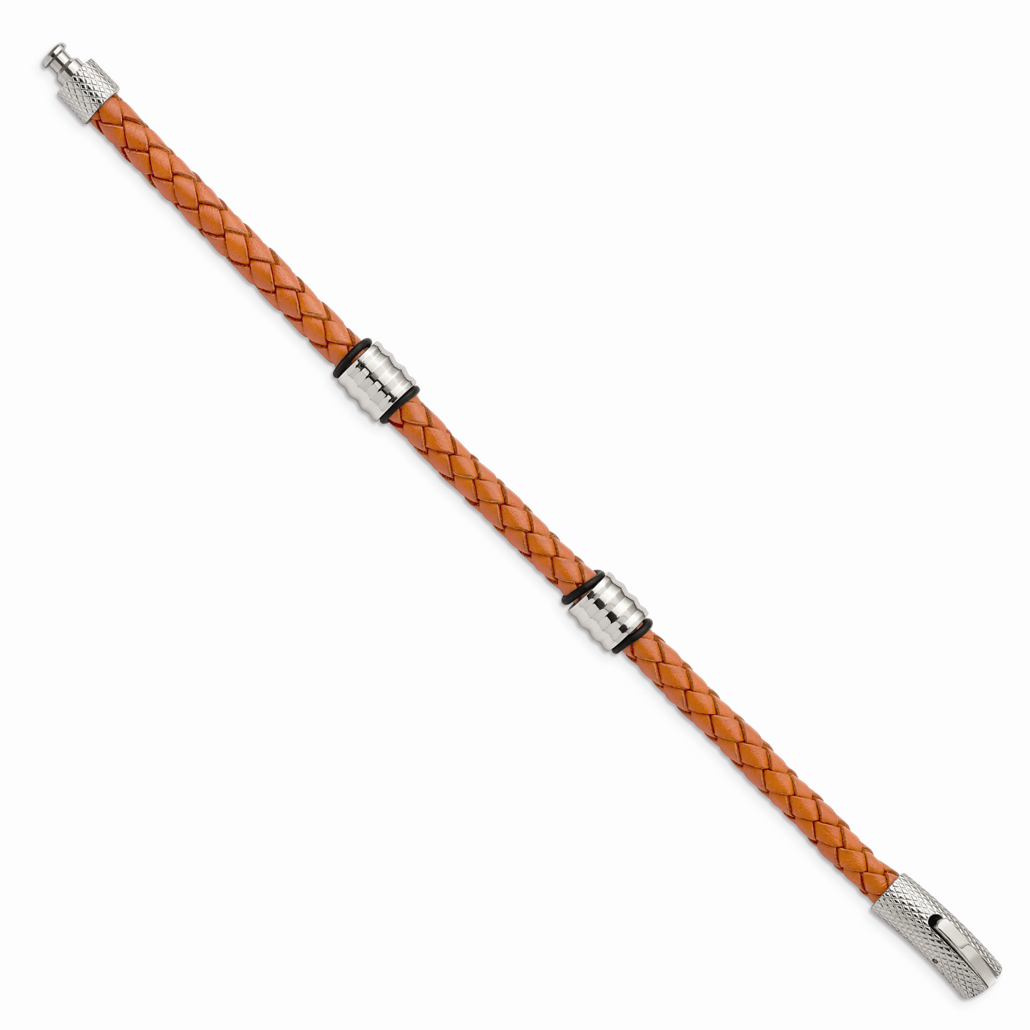 Chisel Brand Jewelry, Stainless Steel Polished Orange Leather Men's Bracelet