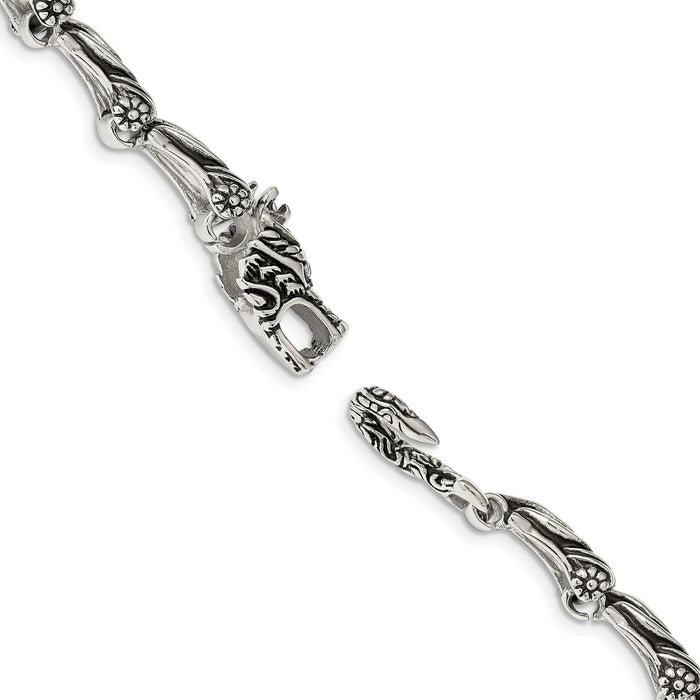 Chisel Brand Jewelry, Stainless Steel Antiqued Dragon 8.75in Men's Bracelet