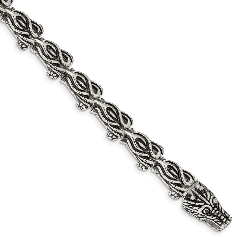 Chisel Brand Jewelry, Stainless Steel Antiqued Dragon 8.75in Men's Bracelet