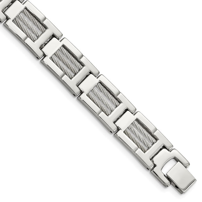 Chisel Brand Jewelry, Stainless Steel Wire Brushed & Polished 8.5in Men's Bracelet