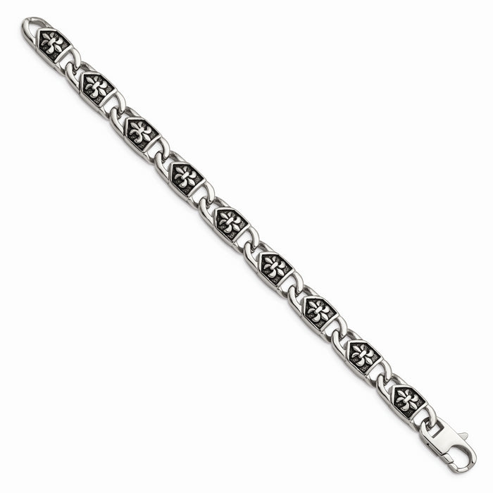 Chisel Brand Jewelry, Stainless Steel Polished/Antiqued Fleur de Lis Men's Bracelet