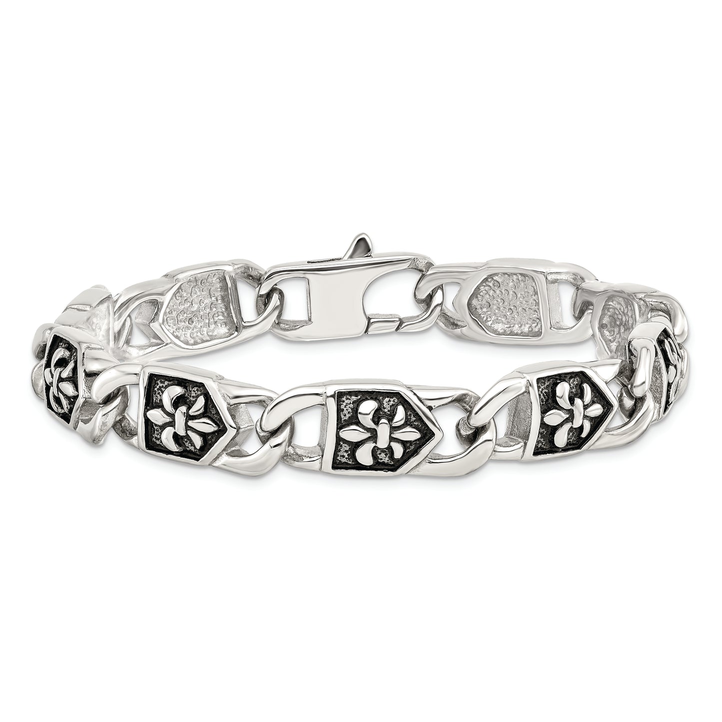 Chisel Brand Jewelry, Stainless Steel Polished/Antiqued Fleur de Lis Men's Bracelet