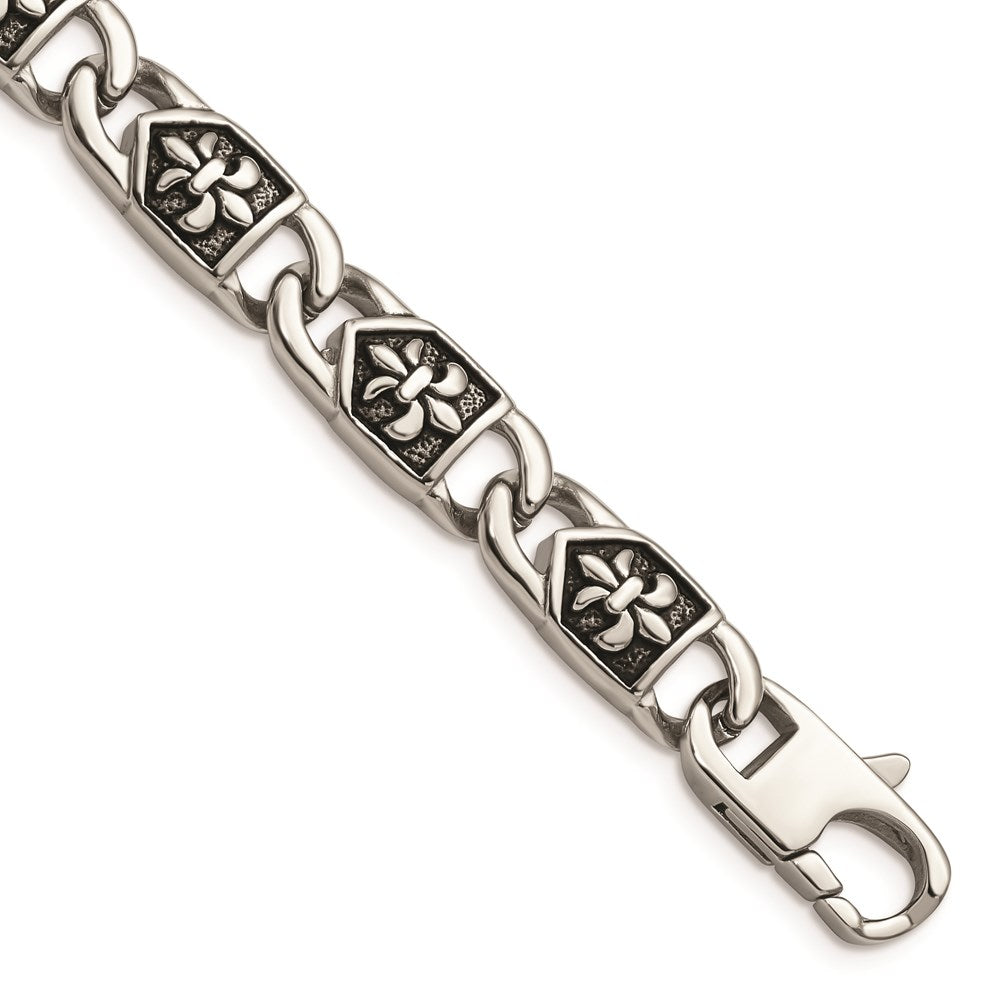 Chisel Brand Jewelry, Stainless Steel Polished/Antiqued Fleur de Lis Men's Bracelet