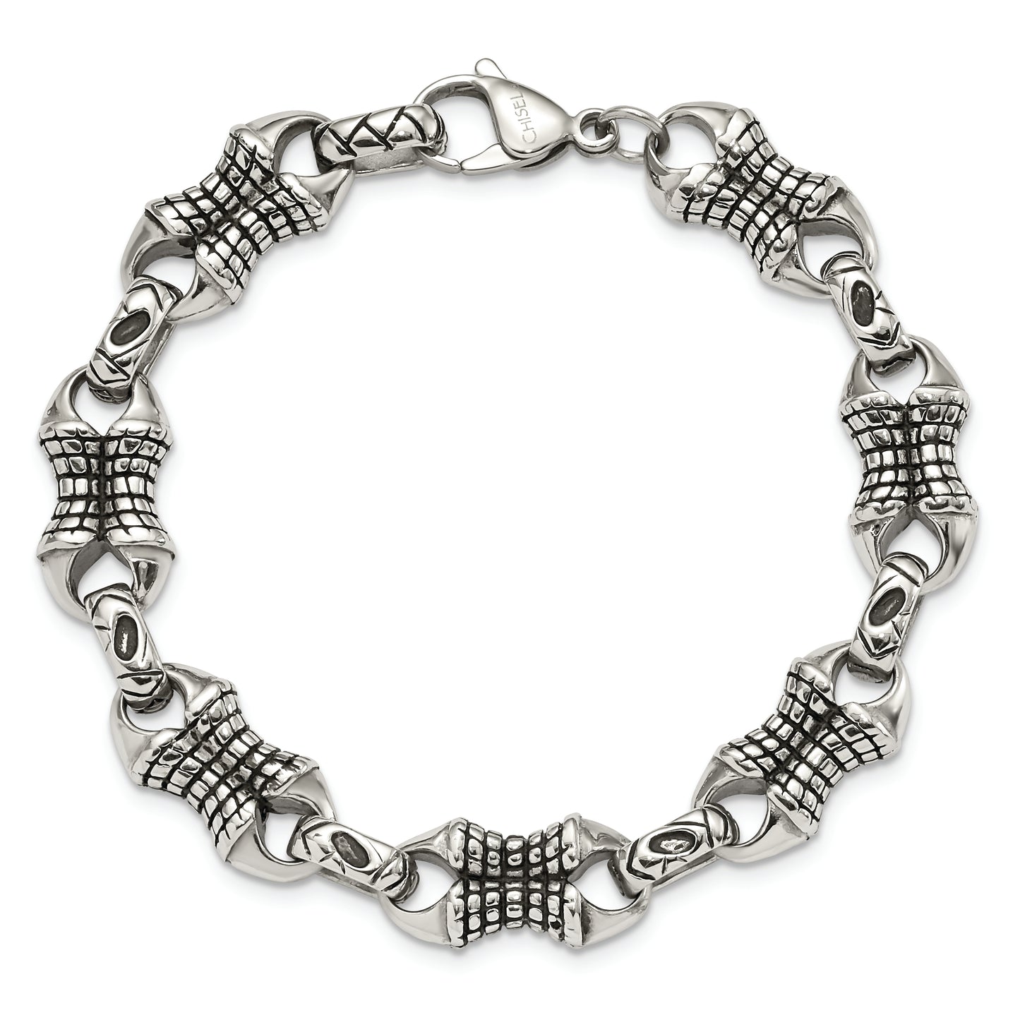 Chisel Brand Jewelry, Stainless Steel Antiqued Patterned Men's Bracelet