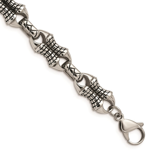 Chisel Brand Jewelry, Stainless Steel Antiqued Patterned Men's Bracelet